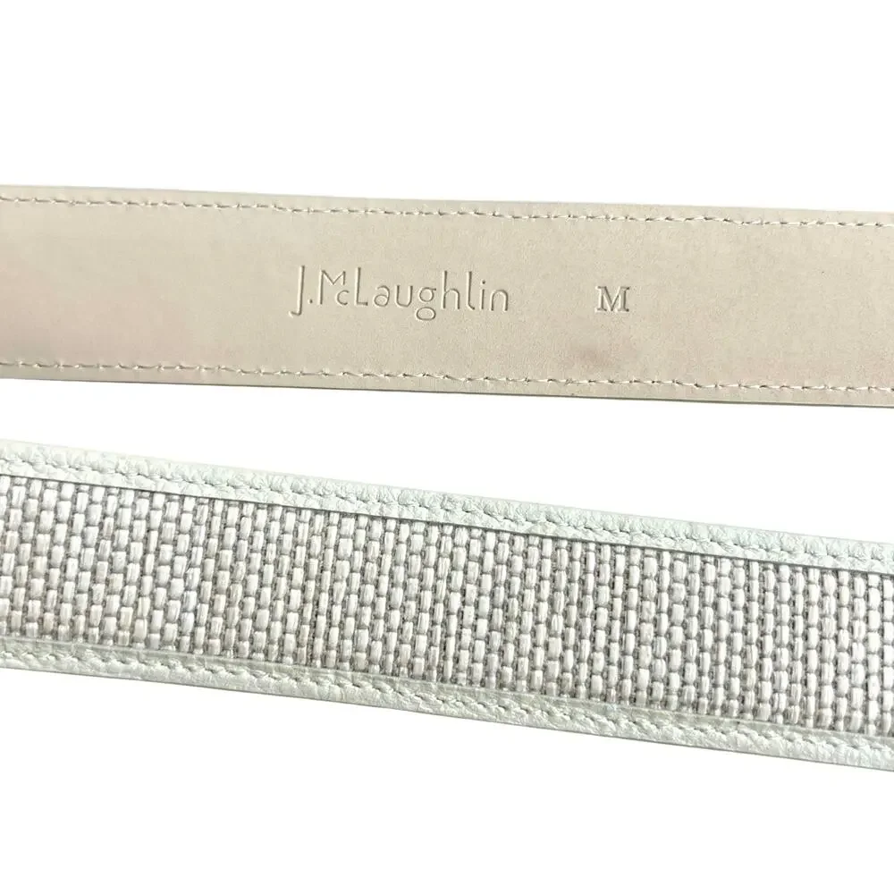 J.McLaughlin Jayla Grasscloth White Leather Raffia Belt Gold Bamboo Buckle M - Picture 7 of 15